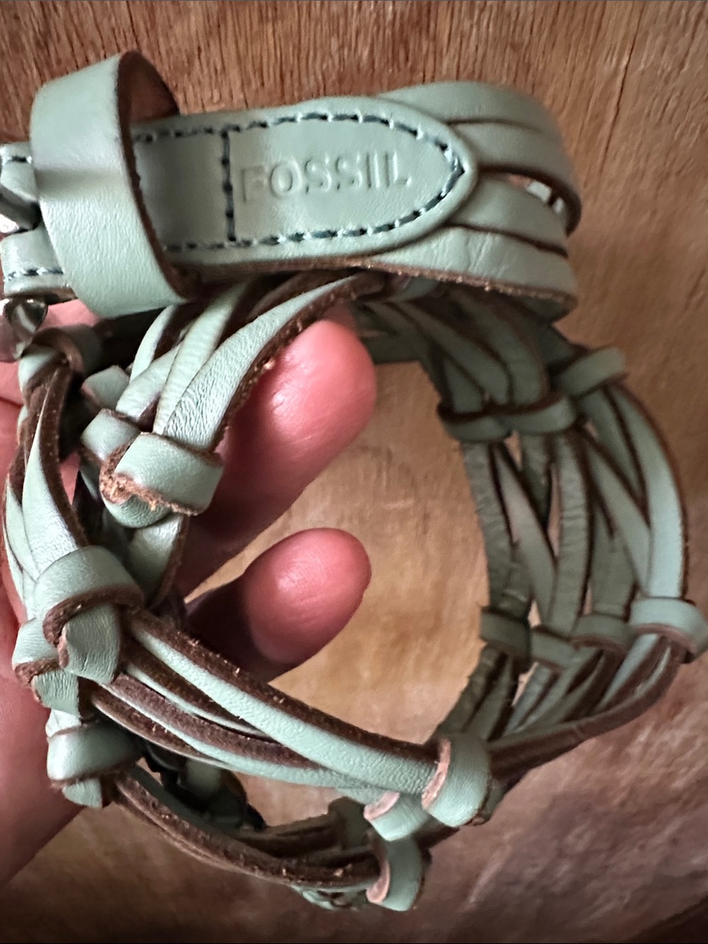 Fossil Braided Leather Belt in Mint Green